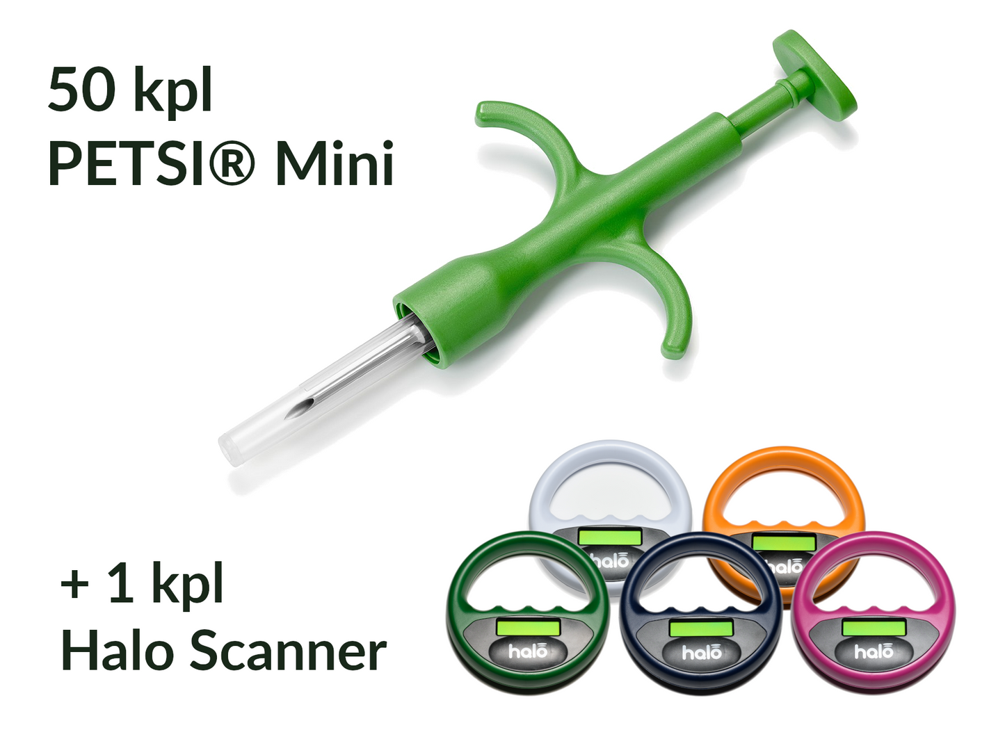 TARJOUS: 50 kpl PETSI® Mini mikrosiru + mikrosirunlukija Halo Scanner